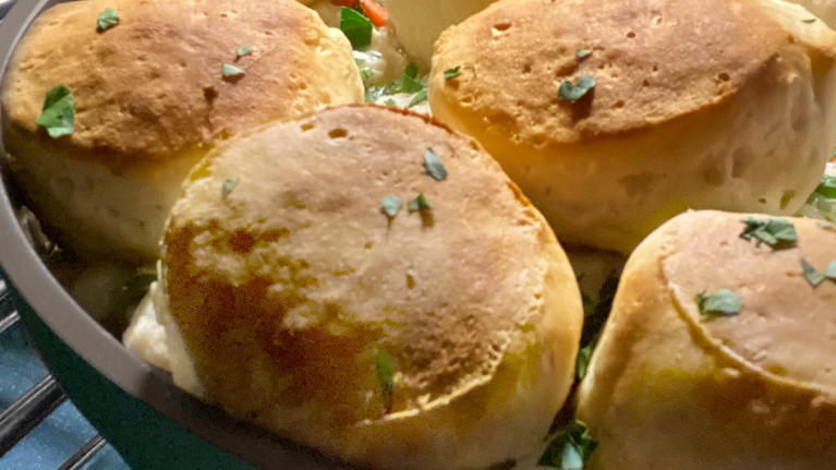 Biscuits inside of The Pan in an oven