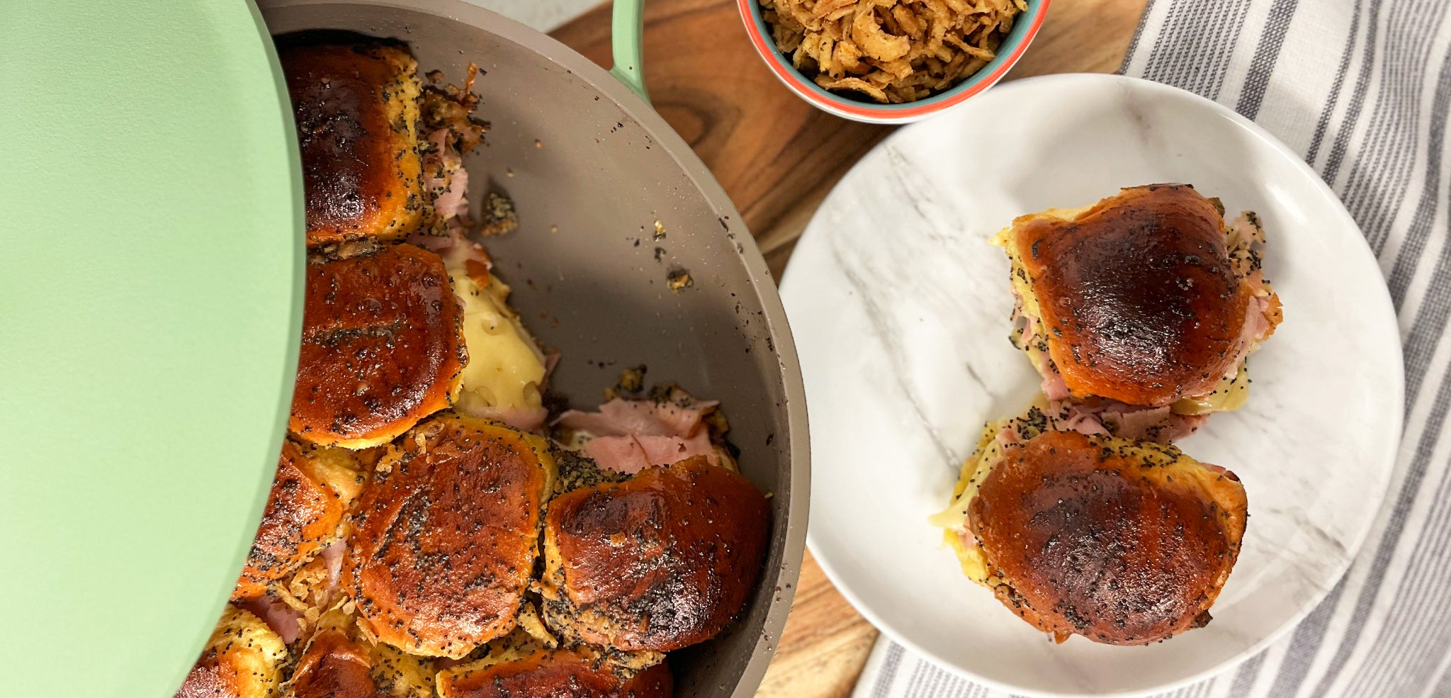 Skillet Baked Ham and Swiss Sliders